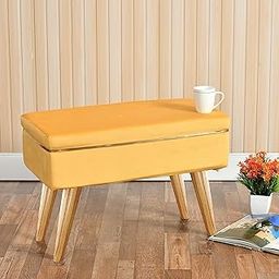 Smartkart Pouffes Bench Sitting Stool for Living Room Patio Kitchen Bench Puffy Wooden Mudda Ottoman Stools Poof Footstool Pouf Table for Office Home Decor, Square, 64x33x45 Cm, Mango Gold-image-14