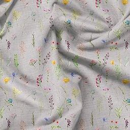 Soimoi Gray Rayon Fabric Wildflower & Leaves Printed Craft Fabric by The Meter 42 Inch Wide, Leaves-image-91