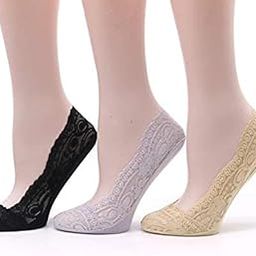 RAMANUJA No show Anti Skid lace Socks | Foot Cover For Women | Flat Invisible Liner | Transparent Ultra Thin Lace Invisible Summer socks (3 Pair, Black, Beige & grey)-image-58