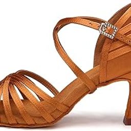 Womens Professional Latin Dance Shoes Satin Salsa Ballroom Practice Dance Shoes,WZSP2324-Brown-7.5,US 7.5-image-66