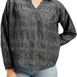 Women's Abstract Charcoal-Grey Spread Collar Top-7