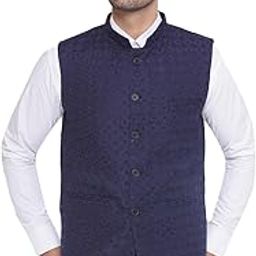 Rayon Sequence Nehru Jacket for Men (Blue)-35