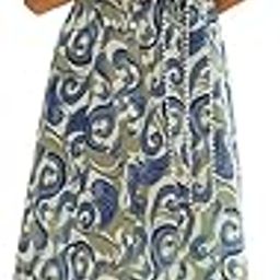 Women's Olive Green Abstract Print Cotton Midi Dress-image-3
