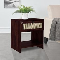 SHRI MINTU'S ART Wooden Bedside Table for Bedroom | Bed Side Nightstand Table for Home | End Table for Living Room with Drawer & Shelf Storage | Solid Wood Sheesham, Walnut-image-70