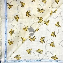 100% Pure Linen 60 Lea Printed White (Cream) colour Unstitched Shirt Fabric of 1.60 mts / VV2366S-image-80