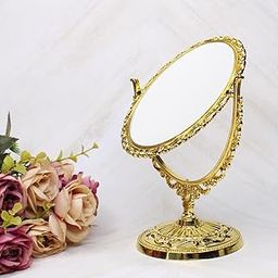 Glan Tabletop Double Side Shaving Makeup Vanity Mirror 7X Magnifying Beauty Make Up Cosmetic Stand For Shaving & Makeup For Bedroom Bathroom Desk (Oval Shape Silver 1) - Glass-36