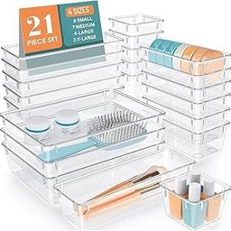 Boniry 21 Pcs Drawer Storage Organizer | Multipurpose Storage Box for Cosmetic Organizer/Jewellery Organisers | Dressing Table Organiser Transparent-image-63