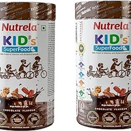 Nutrela Kids Super Food - Balanced nutrition drink supplement Powder for active growth - 4-15 yrs - 400gm (Chocolate Flavour, Pack of 2)-23