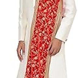 Men's Velvet Heavy Gold Floral Print Stole with Tassels (Red,Free Size)-image-12