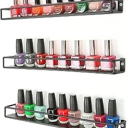 INDIAN DECOR Black Metal Wall Mounted Nail Polish and Essential Oils Display Shelves -Set of 3-image-84