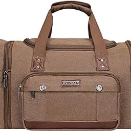 Mens Duffle Bags for Traveling Canvas Weekender Travel Bag Expandable Overnight Bag Carry on Bag(A8007 Brown)-image-14