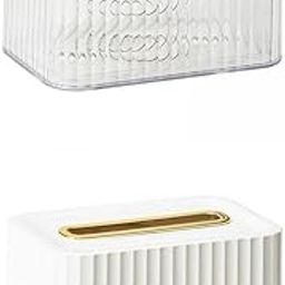 HEAVENGLOW Tissue Box Rounded Edge Tissue Dispenser Transparent White+White Gold-image-0