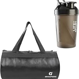 Combo Set of Duffle PU Leather Bag with Shaker Bottle-400mllSports & Travel BaglSports Kitl(Black)-image-36