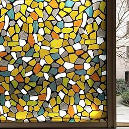 CVANU Privacy Window Film Printed Yellow Flower Window Frosting Film Window Sticker Window Cling Frosted Vinyl Sheets for Front Door/Bathroom/Sidelight/Small Windows, 12''x100'', Botanical-image-27
