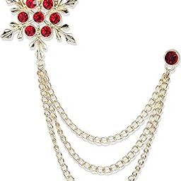 Stone Studded Snow Flake Design with Golden Chain Pin Brooch for Men-picture-43