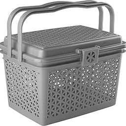 Kuber Industries Picnic Basket with Lid and Handle | Food Basket for Travelling | Plastic Storage Basket | Shopping Basket | Small | Grey-14