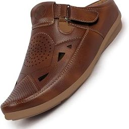 Men's Back Open Perforated Breathable Contrast Sole Casual Sandal|Adujstable Strap Stitched Slip On Sandal-image-92