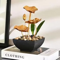 D & J SHOP Metal Tabletop Water Fountain, Home Decor Ornaments with Waterfall Desktop Leaf Fountains, Deep Basin & Natural River Rocks Indoor Zen Relaxation for Office, Living Room-image-94