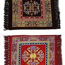 Pack of 2| Pooja mat |puja| Sitting Asan| kusha|Velvet Prayer | Pooja aasan for Meditation & Sitting | Soft Floor Rug for Temple & Home | Traditional Square mat (2ft x 2ft) Maroon|red-image-87