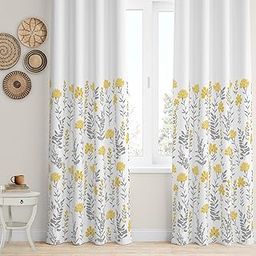 Tranquebar Curtain Co. Floral Print Door Curtain - Room Darkening, 213 cm (7 Feet), Yellow, Set of 2, Cotton Fabric, BackTab, Design Mazzo- Door Curtains 7 Feet Long, Living Room, Bedroom, Kids Room-19