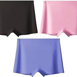 Women's Ice Silk Seamless Boyshort Panty, Size S to L (Pack of 3) Black/Pink/Blue-picture-13