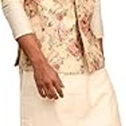 Classic Flower Print Silk Blend Printed Nehru Jacket with Kurta and Pant Style Pyjama – Elegant Ethnic Wear for Men-picture-14
