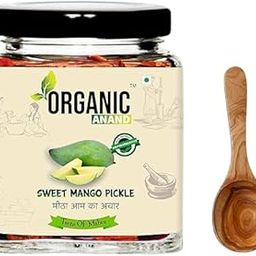 Organic Anand Pure & Natural Less Sweet Mango Pickle (Mitha Aam ka achar) Jaggery Mango Pickle,Homemade Achar with Neemwood Spoon No Artificial Preservatives & Colors (250Gm)-image-96