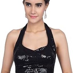 Women's Original Sequin Cotton Inner Lining Halter Neck Back Open Padded Blouse-5