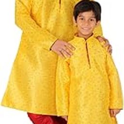 Men's & Boys Silk Floral Baap Beta Kurta Pajama Set | Father Son Matching Dresses | | (B-111)-picture-56