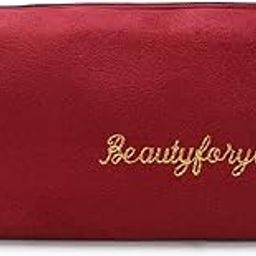 HappyKids Velvet Cosmetic Pouch, Burgundy Red, 25 x 8 x 11cm, Large Makeup Storage Bag (Burgundy)-image-1