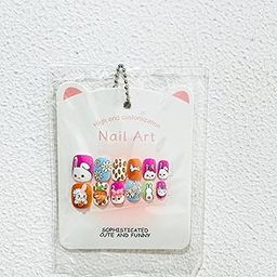 Apeak Press On Nails for Kids - 12 Pcs Cute 3D Cartoon Nail Art Kit for Girls with Jelly Glue, Short Fake Nails, Reusable & Safe Artificial Nails (Multicolor, 1 Box)-15