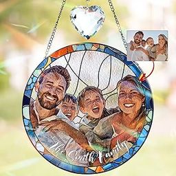 Custom Family Portrait Stained Glass Suncatcher, Transform Your Photos Into Art - Personalized Window Stained Glass, Family Memorial Gifts, Custom Name Photo Memorial Ornament Window Hanging-image-38