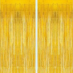 Mystic Toy Store 2 Pcs Foil Curtain Happy Birthday Decoration Kit Gold for Anniversary Baby Shower Boys Girls Kids Party Pack Items Itm Set Combo Aluminium Metallic Foil Fringe Shimmer-7