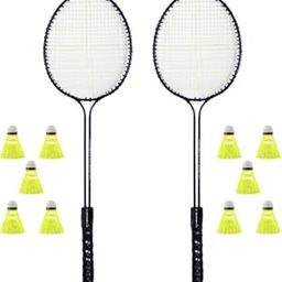 CLOVERBYTE Double Shaft Badminton Set of 2 Piece Racquet with 10 Piece Plastic Shuttlecock Badminton Kit-15