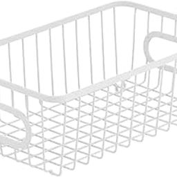 Bianco Multipurpose 10 Inch Metal Bathroom Storage Organizer Basket Bin Modern Wire Grid Design for Organization in Cabinets on Countertops Bedroom Kitchen Bathroom Garage Pack of 1 White-image-27