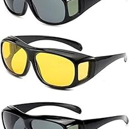 pack of three night diving night optical sunglasses sunglasses combo Night driving Sunglasses for men and | HD VISION Glasses | 100% UV PROTECTION | For bike riding and Car driving-picture-49