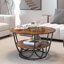 Wooden Tabletop Coffee Table with Two Shelves, Marble Print, Gold Frame, and a Modern Sofa Side Table for Living Room, end Table, and Telephone. (Brown & Black)-67