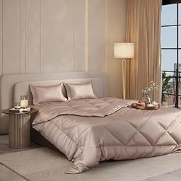 Stoa Paris Satin Comforter Set Double Bed with Satin Bedsheet & Pillow Covers, Complete Bedding Set, Ideal Gifts for Women, Couples, Bedroom Home Furnishing, Date Night Collection - Champagne-17