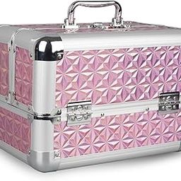 SHAMAX® Women Makeup Organizer Box Cosmetic Train Case & Luggage Bridal Wedding 6-Tier Cosmetic Box Case with Lock & Large Storage Anniversary/Birthday (5M/Pink) - Big Size Vanity-image-31