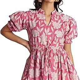 Floral Print Mandarin Collar Puff Sleeve Cotton Peplum Top-image-86