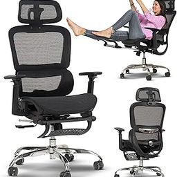 DROGO Ergonomic Office Chair for Work from Home, Computer Chair with Breathable Mesh, Adjustable Seat, Footrest, 3D Armrest, 2D Headrest & Lumbar Support | Mesh Chair for Office/Home (Black)-picture-1
