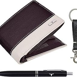 Saul Nappa Brown/Sand Leather Wallet, Black Pen & Keychain Combo Gift Set for Men-55