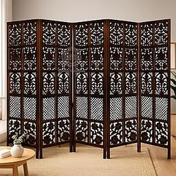 AS Wooden Handicraft Wooden Partition for Living Rooms Wall Dividers,Screen Separator Room Divider for Hall Wall Panels for Pooja Room/Kitchen/Bedroom/Office/Restaurant 6 Feet (Brown) (5 Panel)-image-32