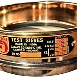 Jayant Test Sieve 200 mm Diameter BBS - 300 and ASTM - 270, 53 micron Pack of 1 stainless steel Mesh with Brass Frame For Laboratory and Uniform Fabrication for Smooth-Nesting-1