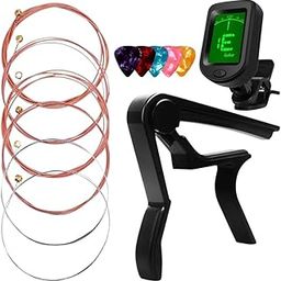 Imaginea Guitar Combo Kit with Digital Tuner, Capo, Strings, 5 Picks | Guitar Parts Accessories Set for Acoustic & Electric Guitar-image-15