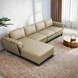 GRAPEWOOD Logan 6 Seater LHS L Shaped Sofa Set for Living Room (Cream Fabric) Premium Fabric Sofa Set-image-63