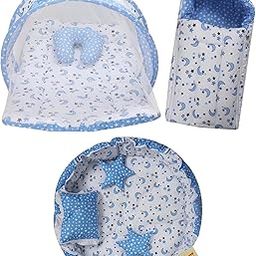 Infantbond Cotton Sleeping Essential Reversible Nest Mattress With Net Carry Bag For Baby (0-6 Months, Moon Blue)-12