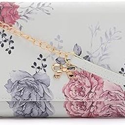 Women Blue Printed Vegan Leather Envelope Wallet with Bow Detail-image-54
