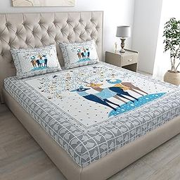AC FASHION Rajasthani Jaipuri Sanganeri Printed 144 TC 100% Cotton Bed Sheet Set for Double Bed,Deer Pattern, Double Bedsheet Cotton with 2 Pillow Covers-image-10
