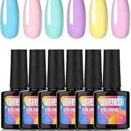 ROSALIND Gel Nail Polish Set - Nail Varnish Sets French Pink White Glitter Nail Polish Set Soak Off Requires Drying Nail Art Design Kit, 10ml-image-4